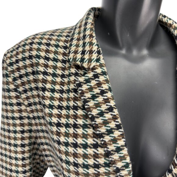 D'ALLAIRD'S VTG Academia Houndstooth Oversized Shoulderpads Green/Brown Blazer M - Picture 2 of 9